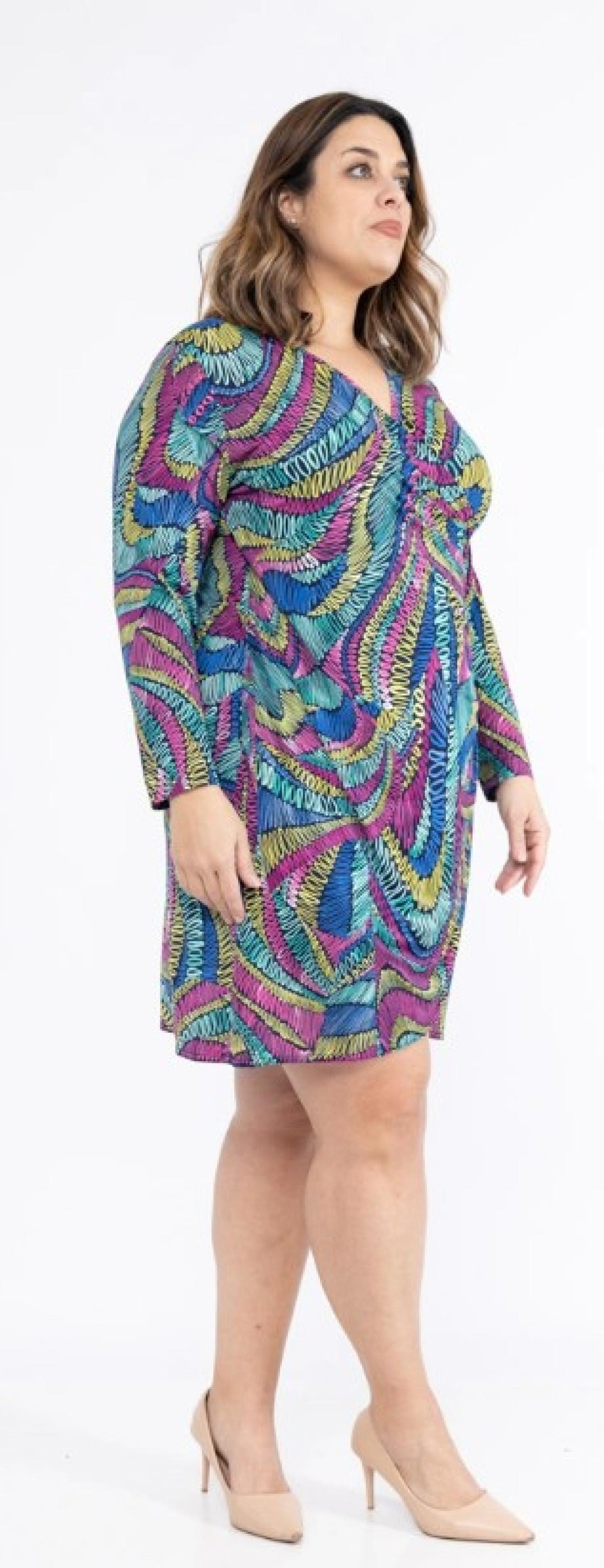 Robe grandes tailles cache-cœur imprimé ethnique Modèle Tribale - Santa Mode - vue 4