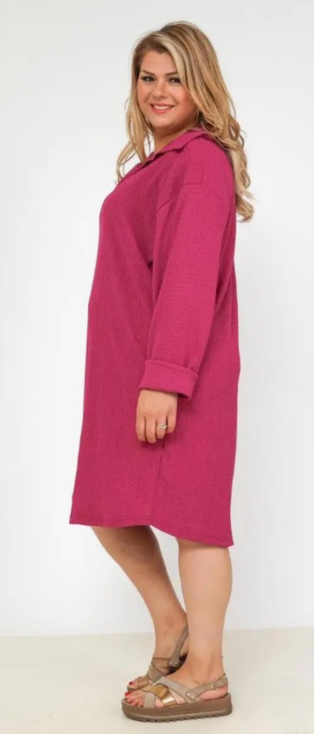 Robe grandes tailles fuchsia à col V Modèle Royale - Santa Mode - vue 2