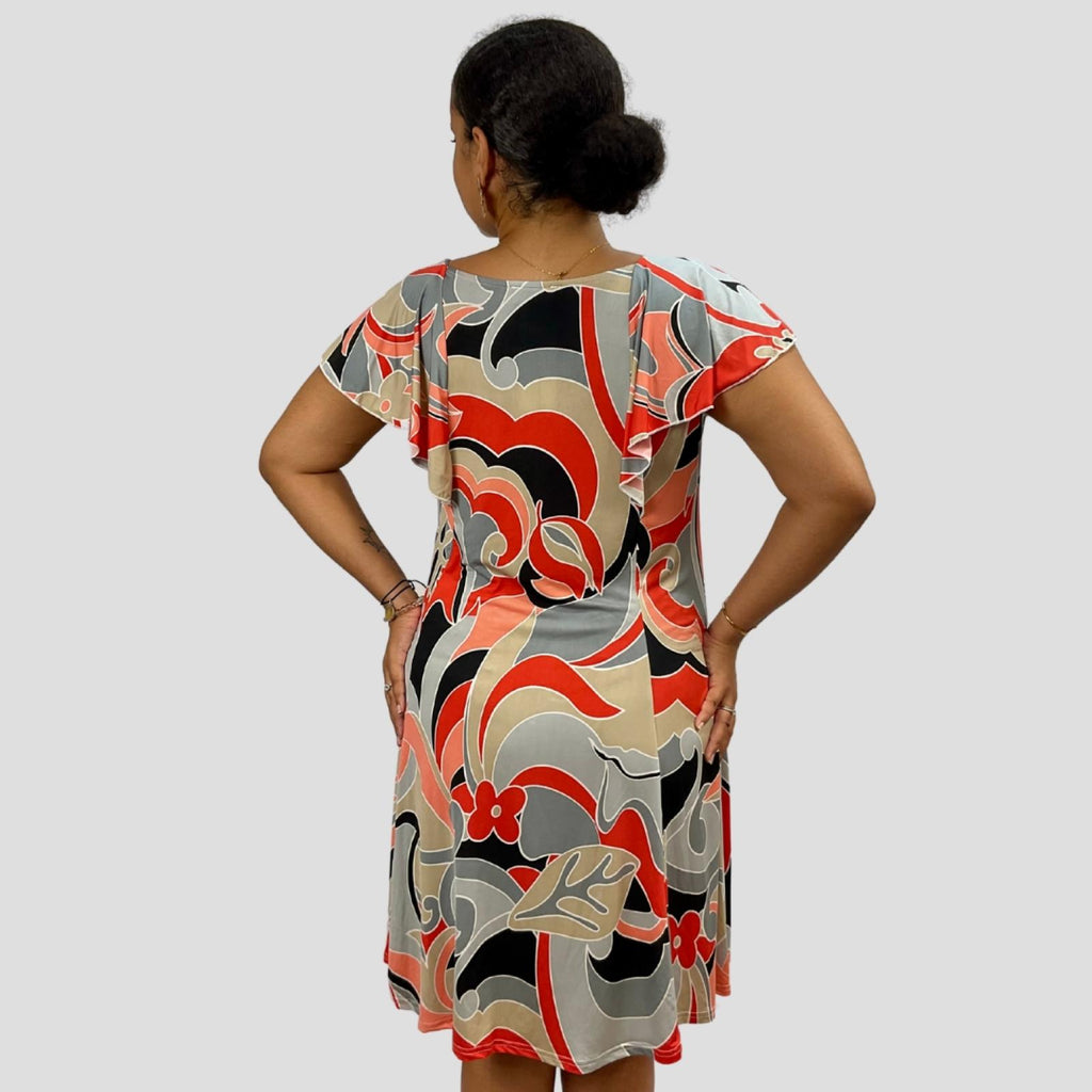 Robe grandes tailles imprimé abstrait rouge Modèle Caire - Santa Mode - vue 3