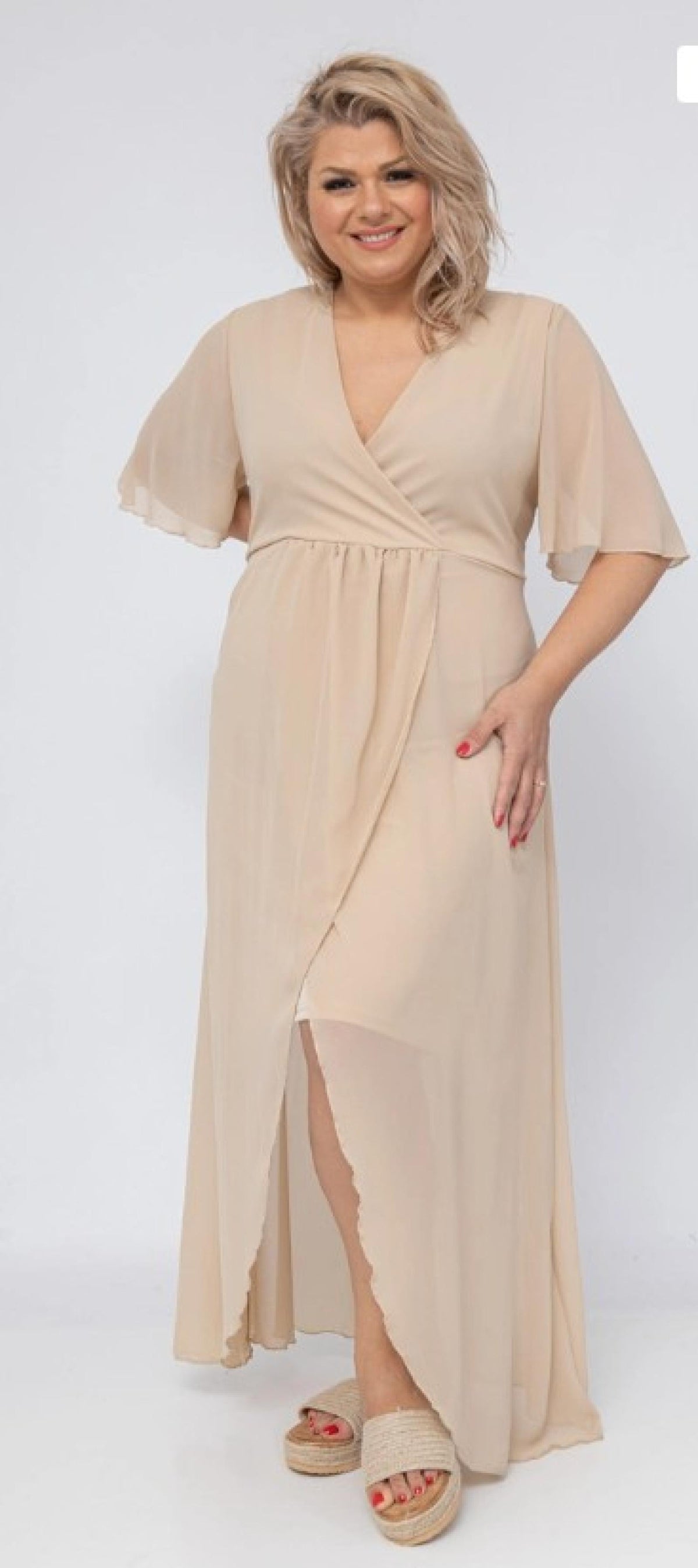 Robe grandes tailles longue mousseline croisée Modèle Amadora - Santa Mode