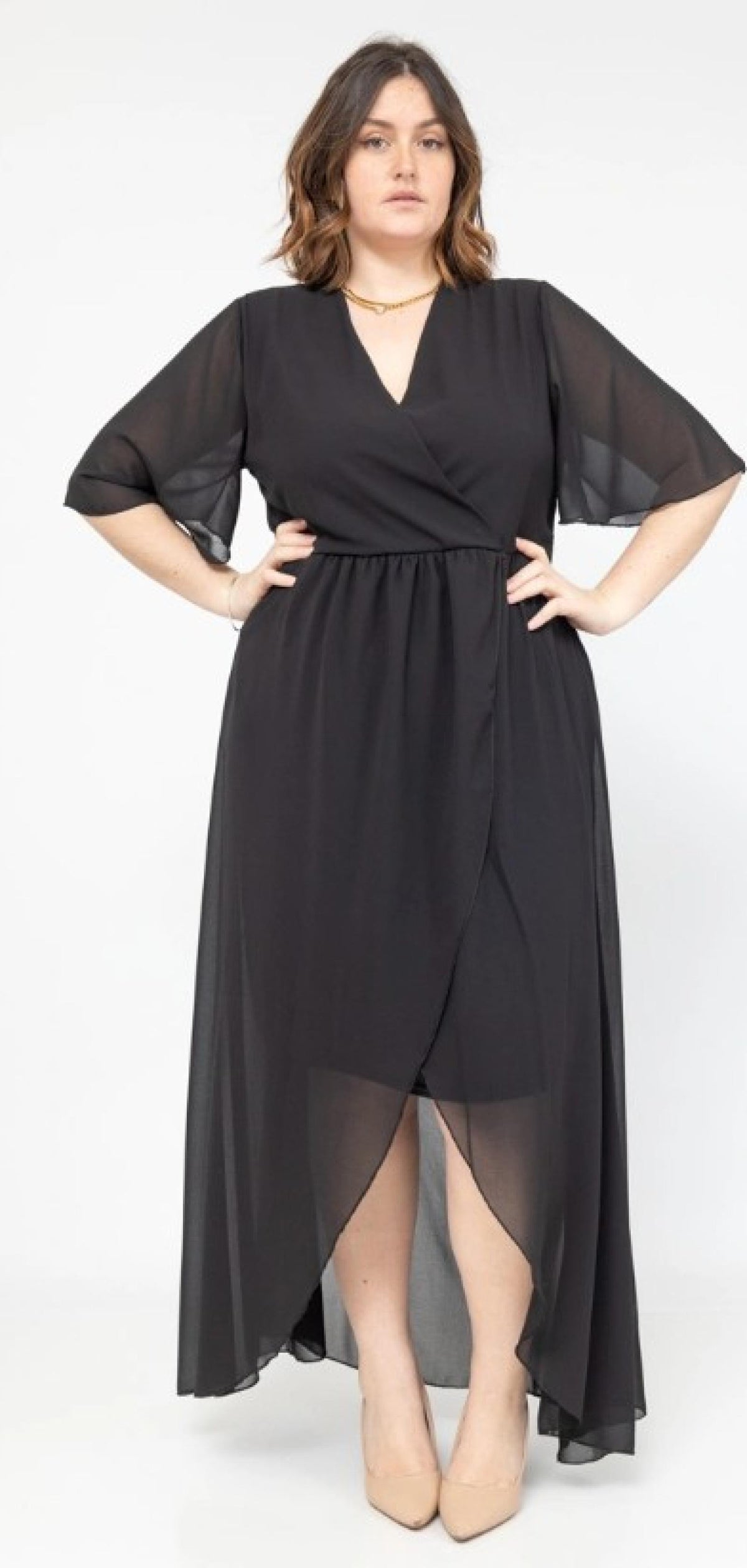 Robe grandes tailles longue mousseline croisée Modèle Amadora - Santa Mode - vue 2