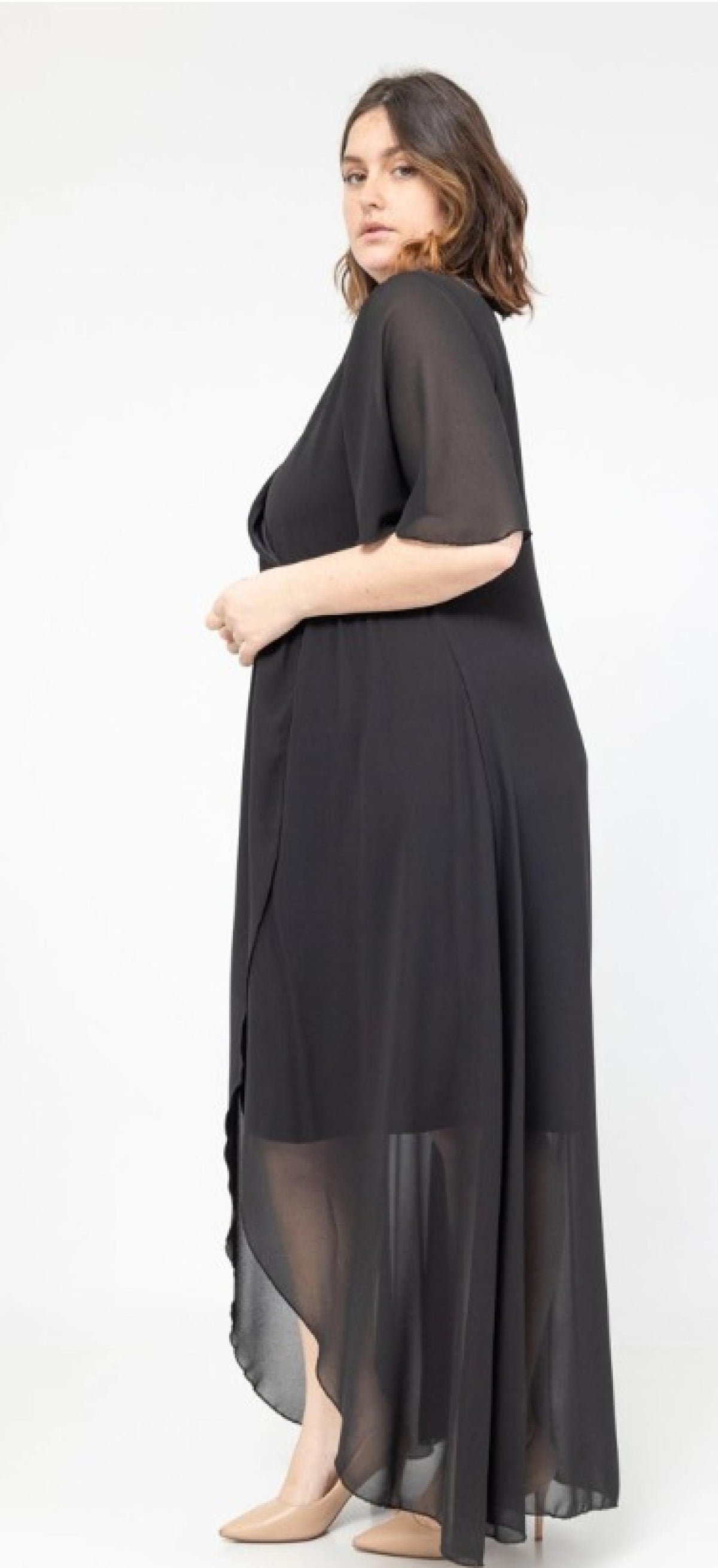 Robe grandes tailles longue mousseline croisée Modèle Amadora - Santa Mode - vue 3