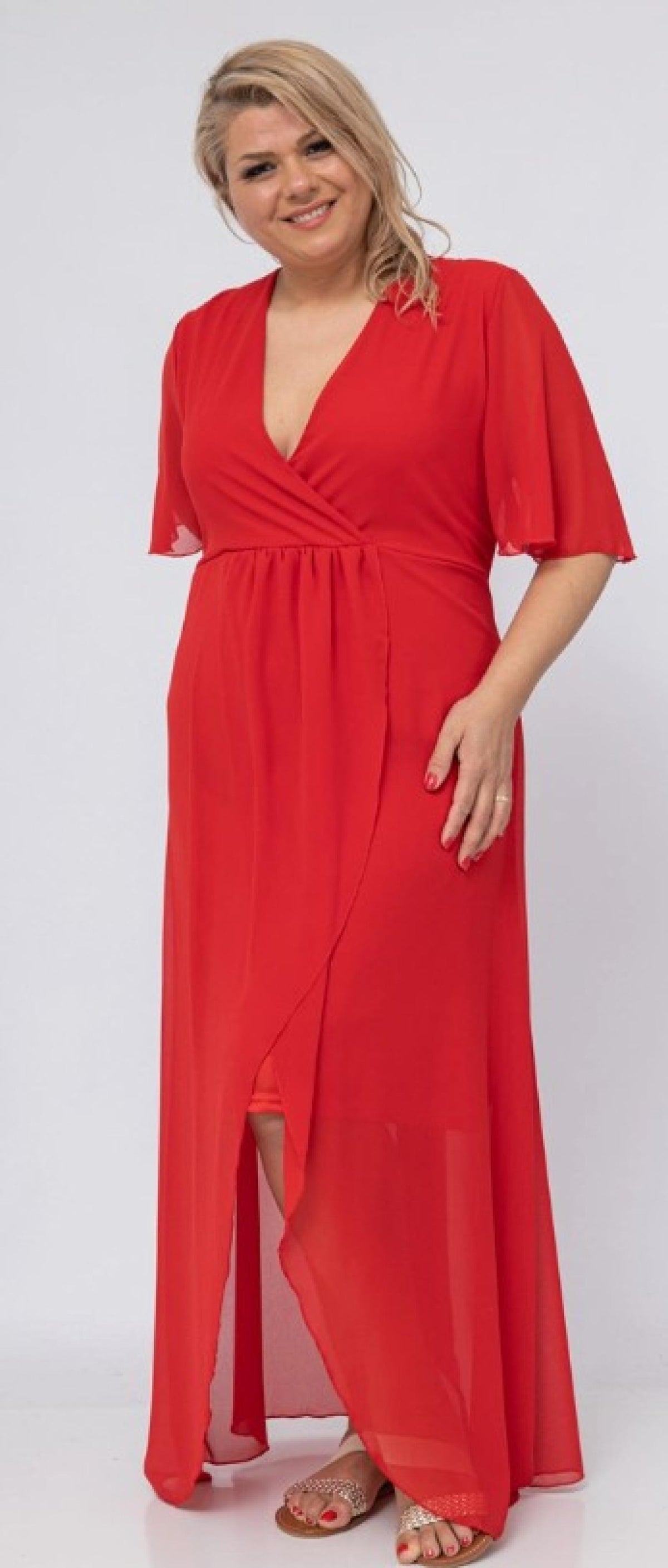 Robe grandes tailles longue mousseline croisée Modèle Amadora - Santa Mode