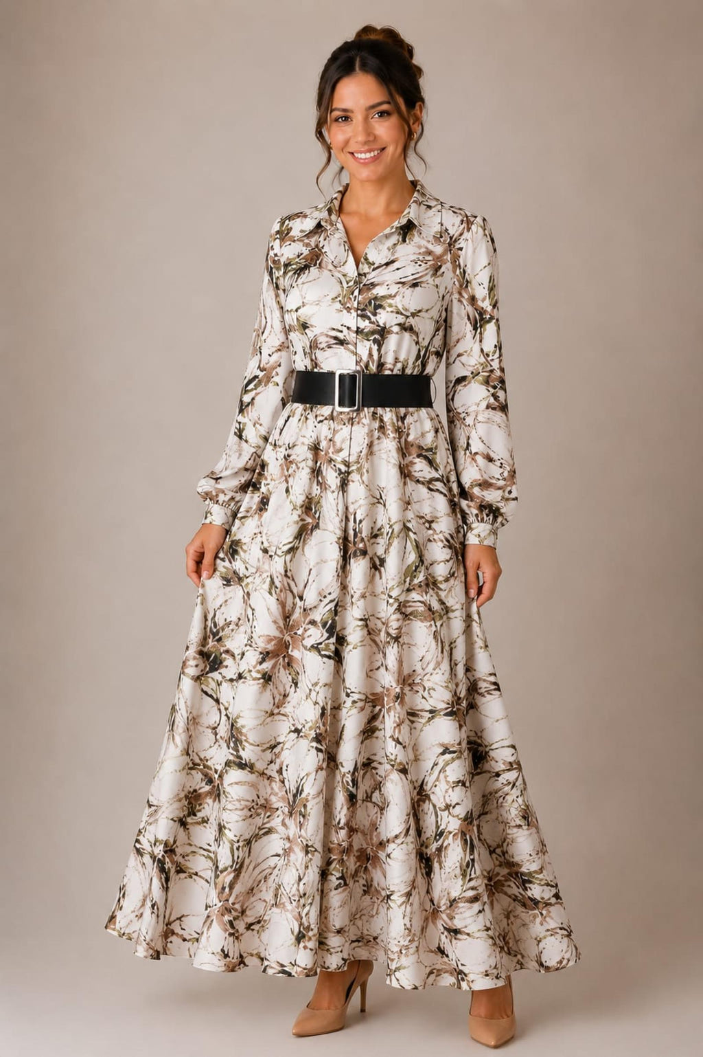 Robe longue chemise imprimée Modèle Ambre - Santa Mode