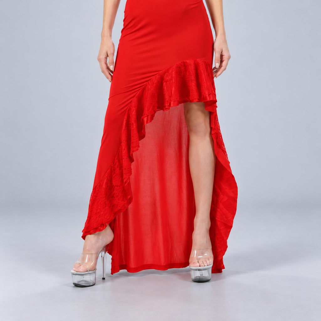 Robe longue Elodie rouge en dentelle - vue 3