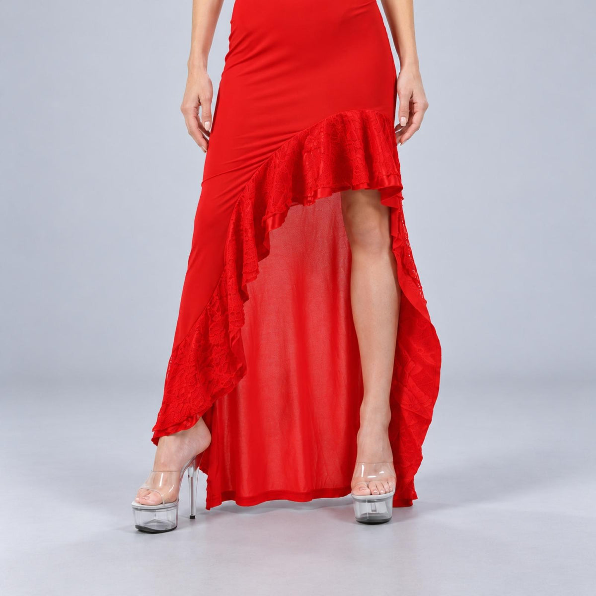 Robe longue Elodie rouge en dentelle - vue 3