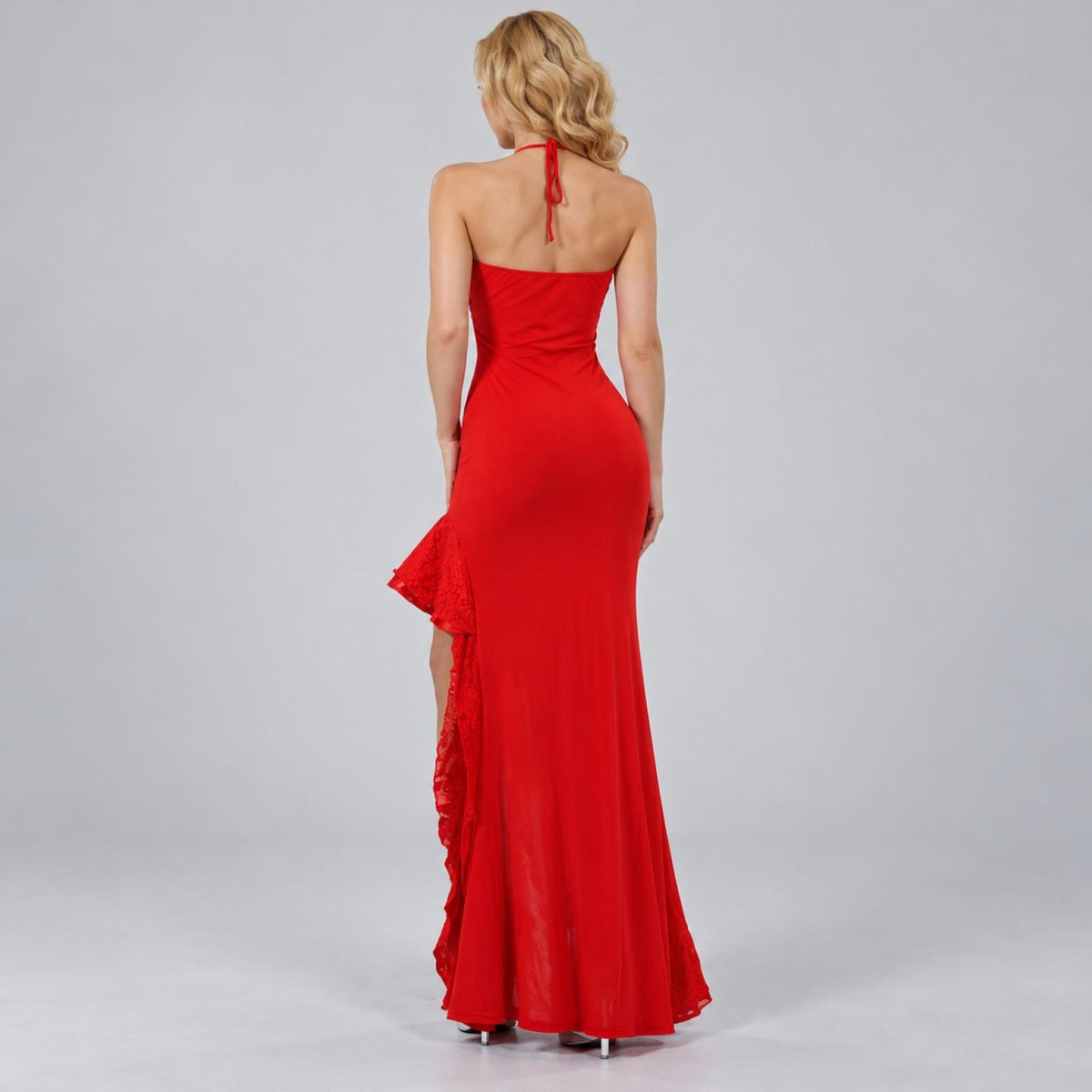 Robe longue Elodie rouge en dentelle - vue 4