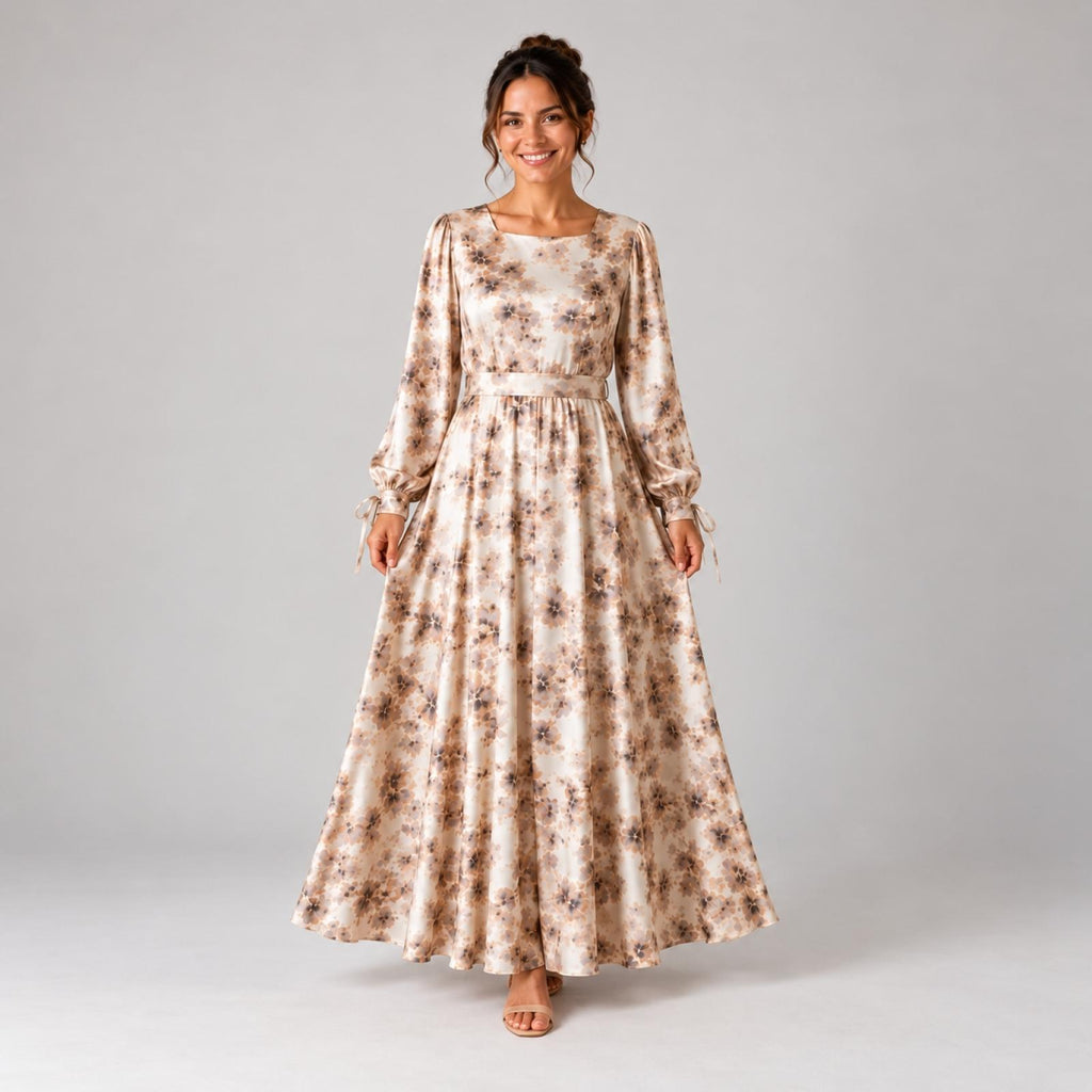 Robe longue évasée effet satiné Modèle Jade - Santa Mode