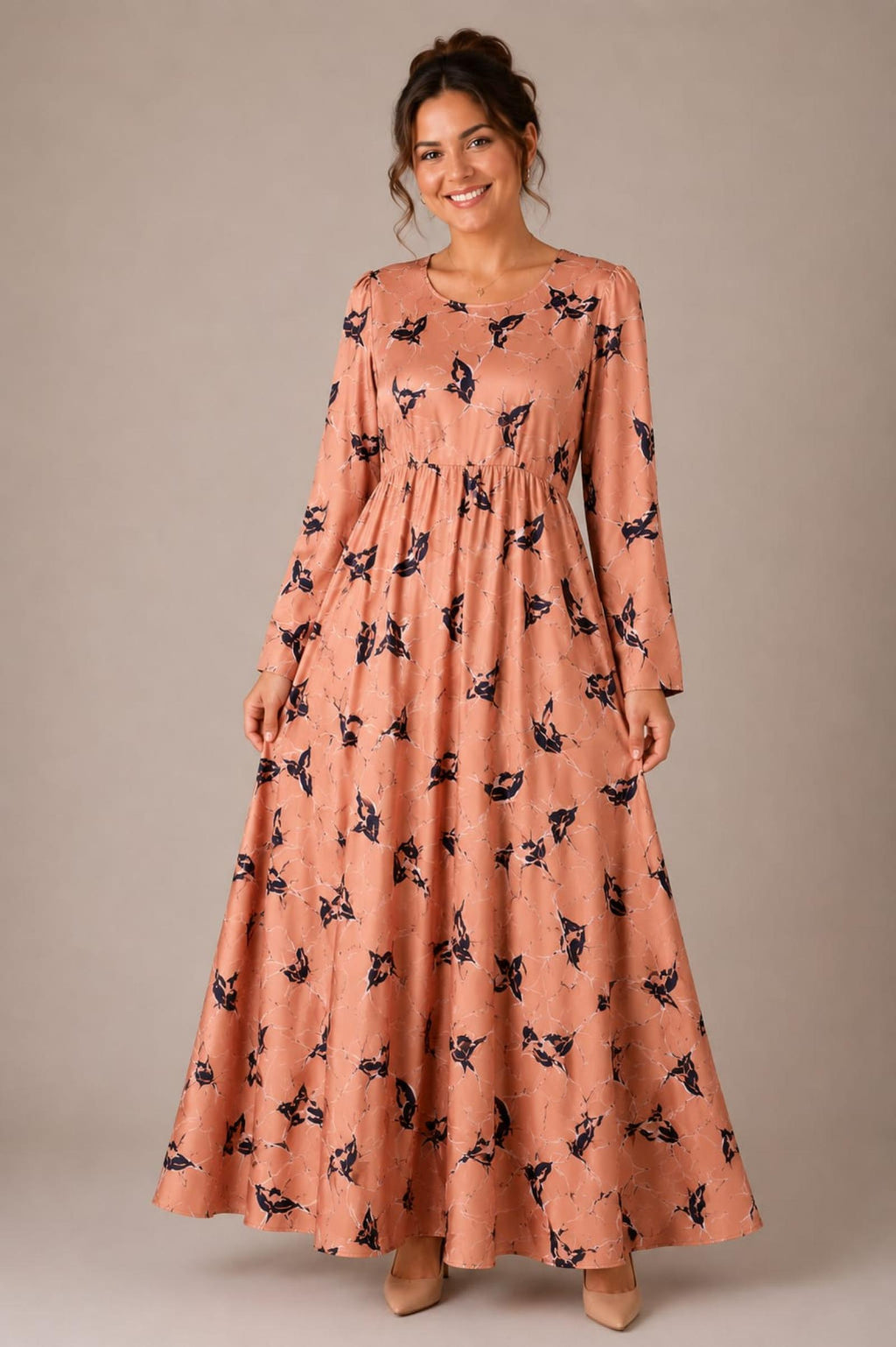 Robe longue évasée imprimé fleuri Modèle Sélène - Santa Mode