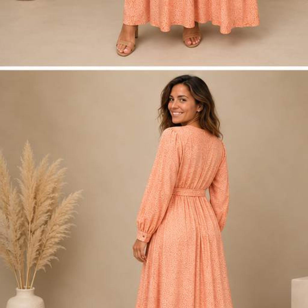 Robe longue fluide ceinturée imprimé discret Modèle Azélie - Santa Mode - vue 4