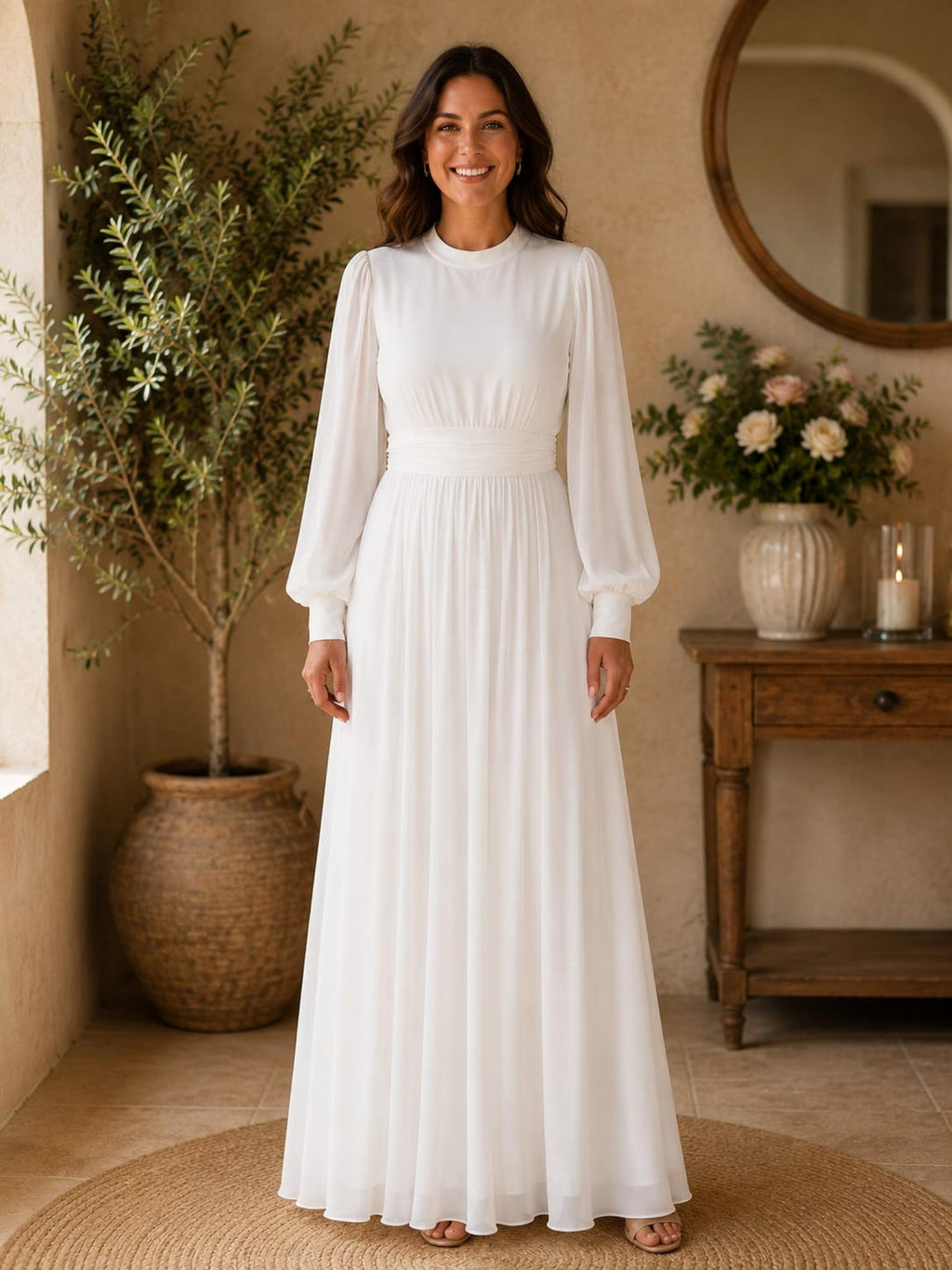 Robe longue fluide col montant Modèle Talya - Santa Mode