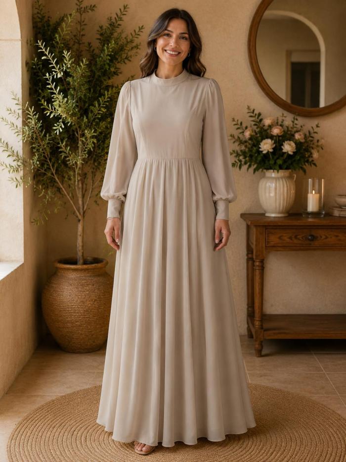 Robe longue fluide col montant Modèle Talya - Santa Mode