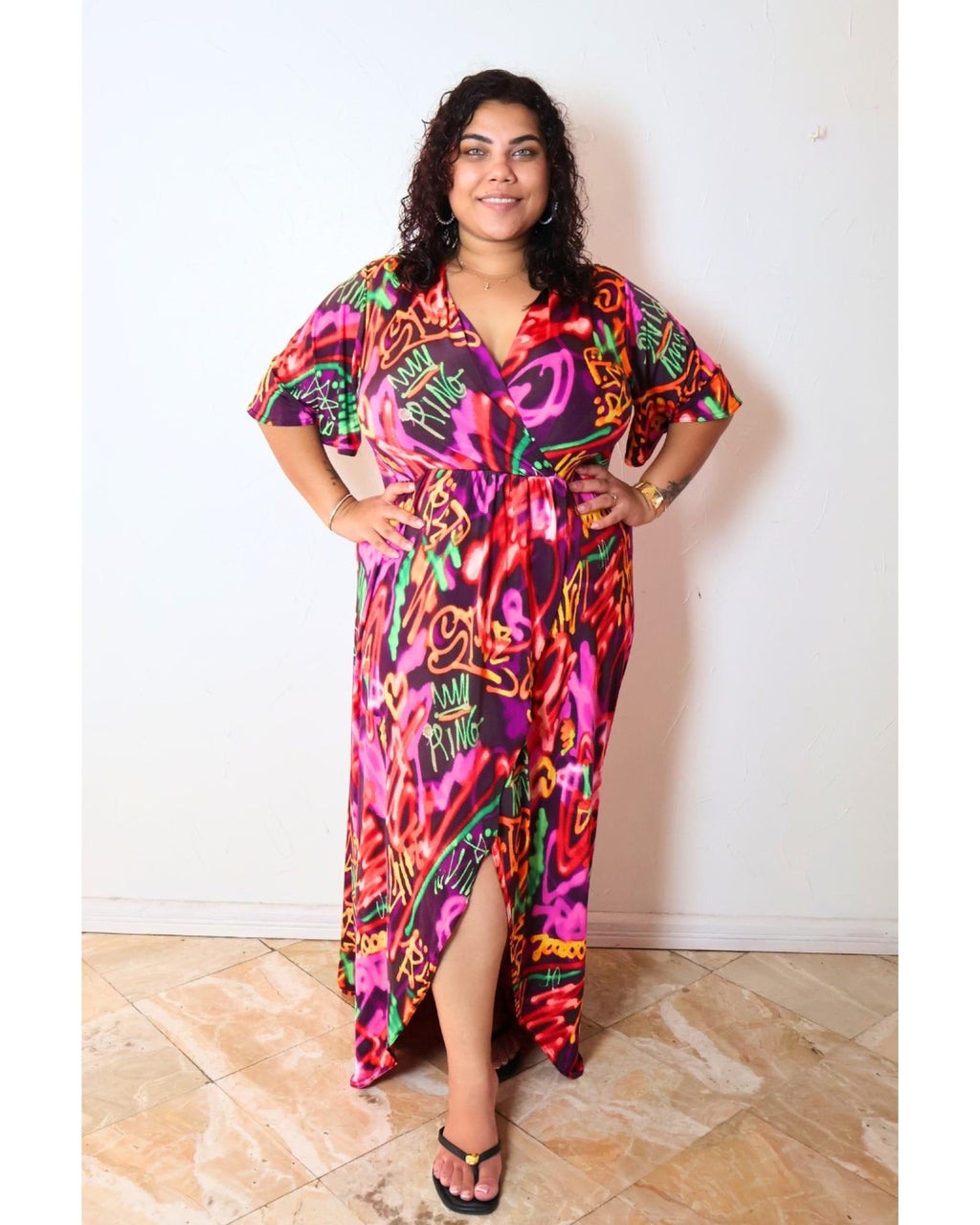 Robe longue grandes tailles cache-cœur bordeaux Modèle Amanda