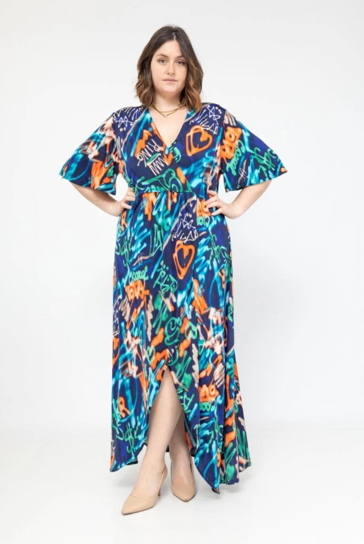 Robe longue grandes tailles cache-cœur Modèle Amanda - vue 4