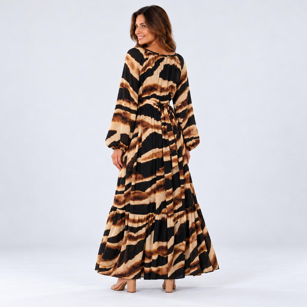 Robe longue imprimée ceinturée Modèle Zazie - vue 3