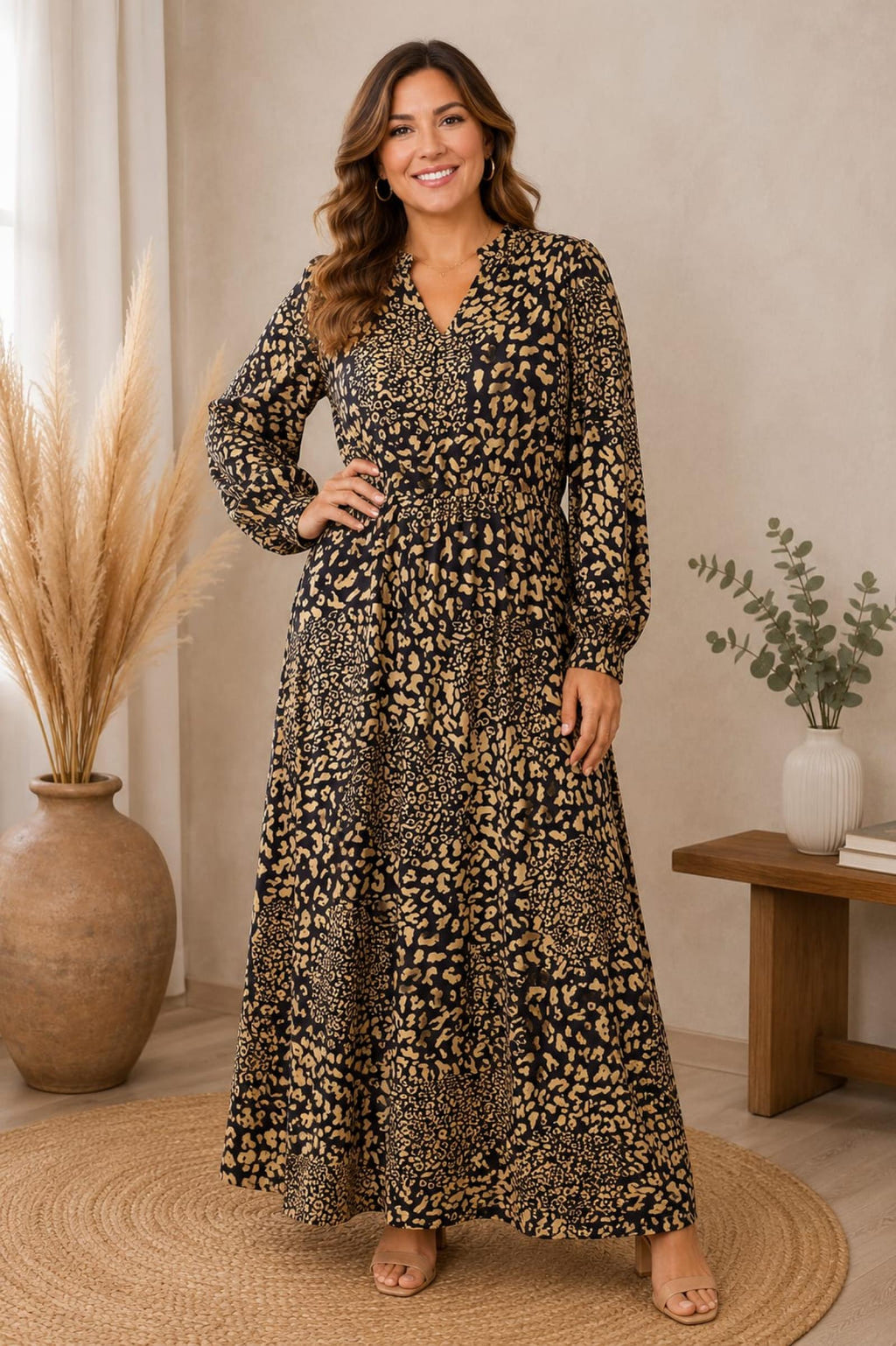 Robe longue jaune et noire Modèle Naïa - Santa Mode