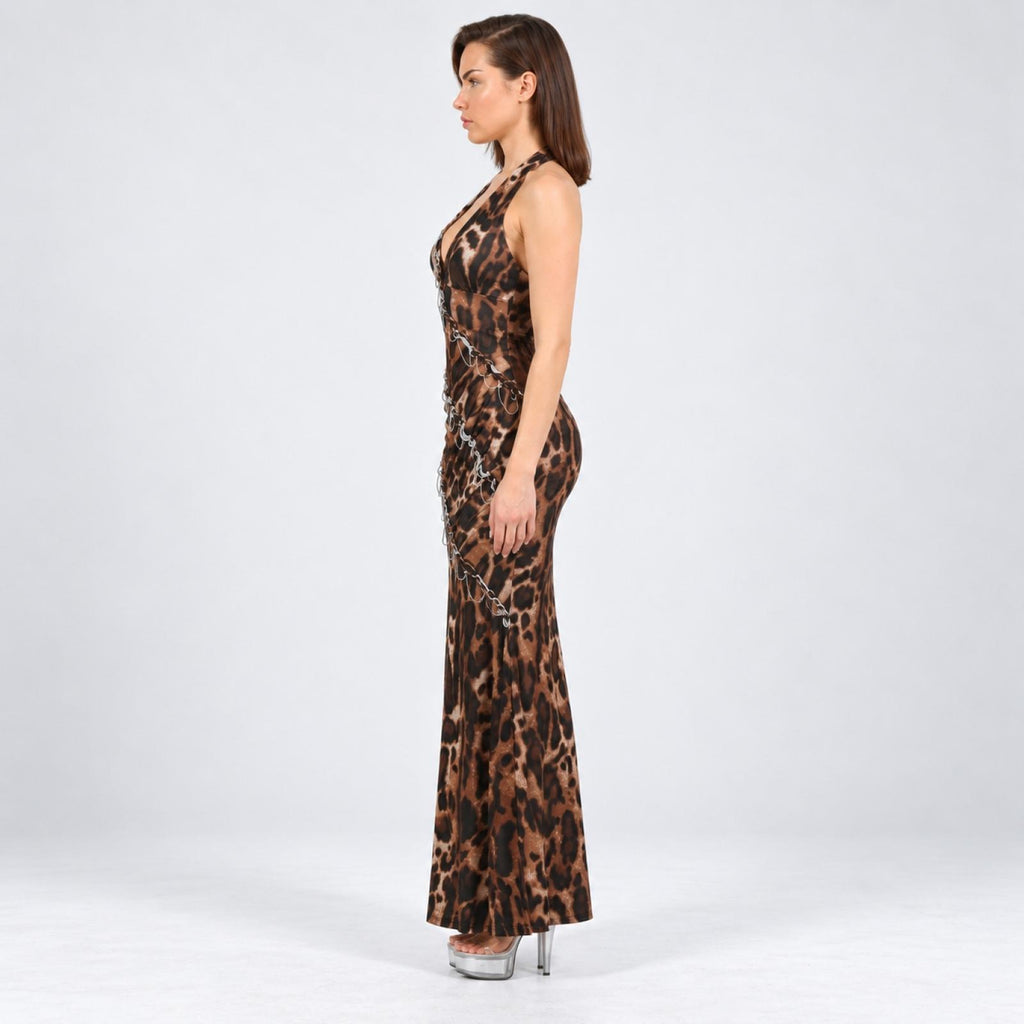 Robe longue léopard à chaînes Modèle Naya - vue 2