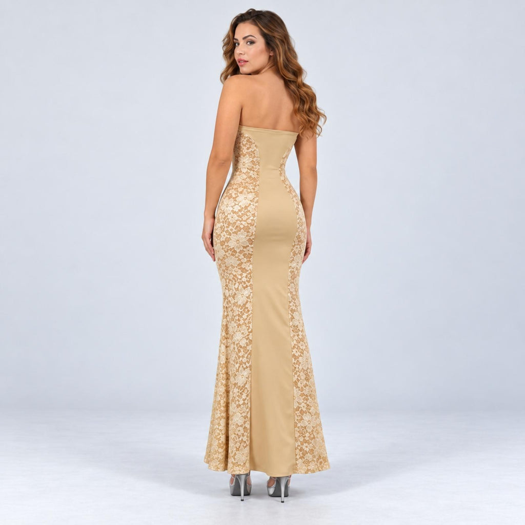 Robe longue modèle Selena bustier beige - vue 3