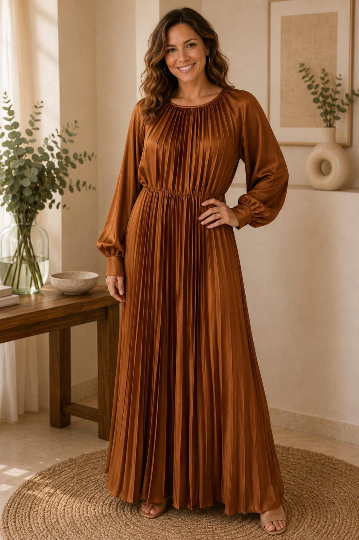 Robe longue plissée satinée Modèle Baca - Santa Mode