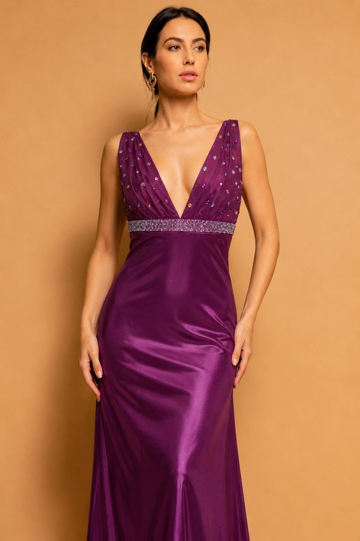 Robe longue satinée dos nu Modèle Bella - Santa Mode - vue 2