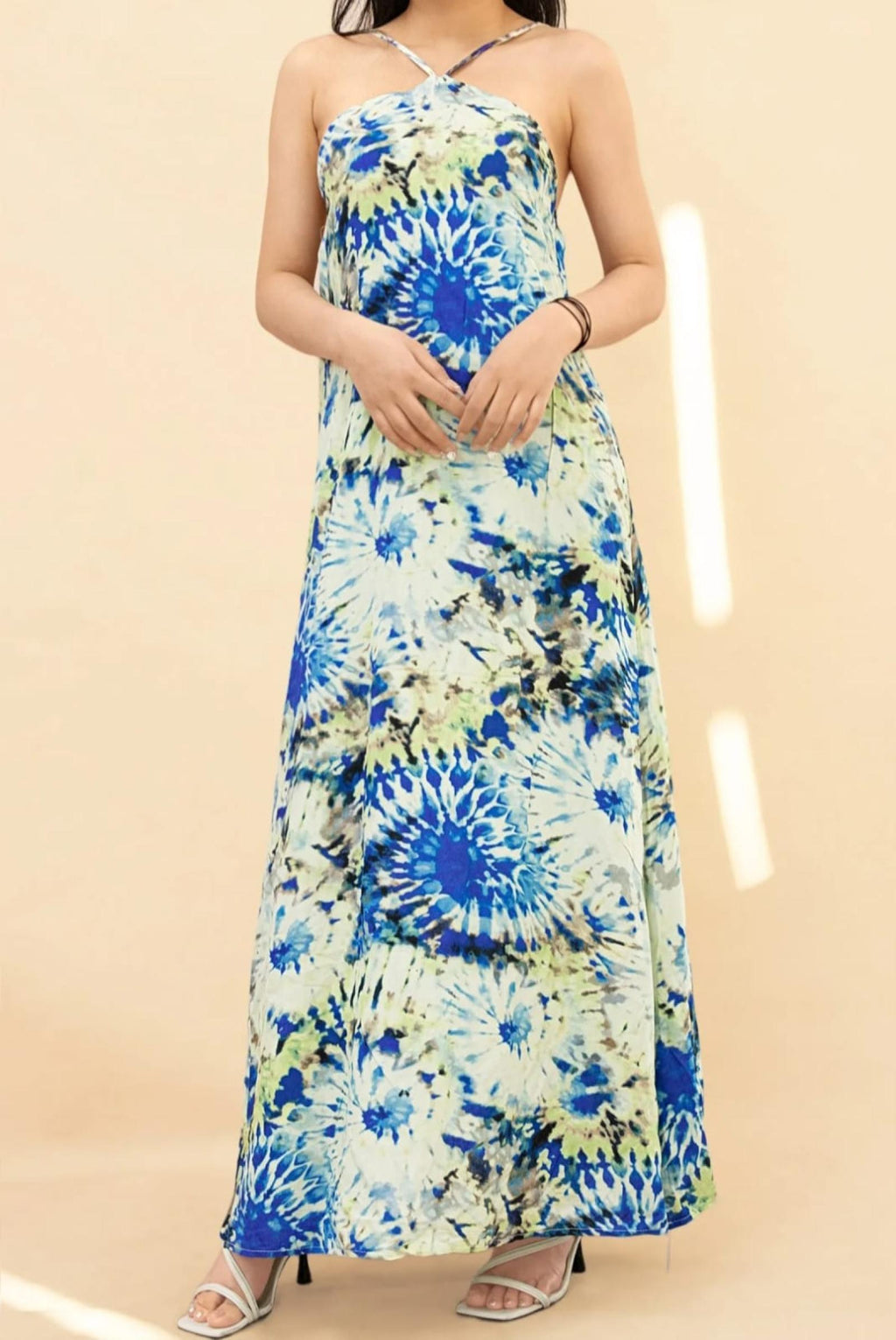 Robe longue tie and dye bleue - Modèle Navara - Santa Mode