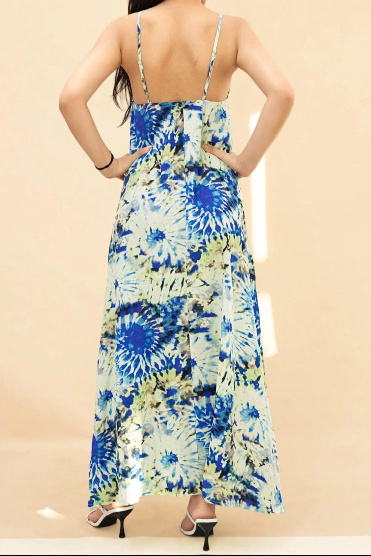 Robe longue tie and dye bleue - Modèle Navara - Santa Mode - vue 3