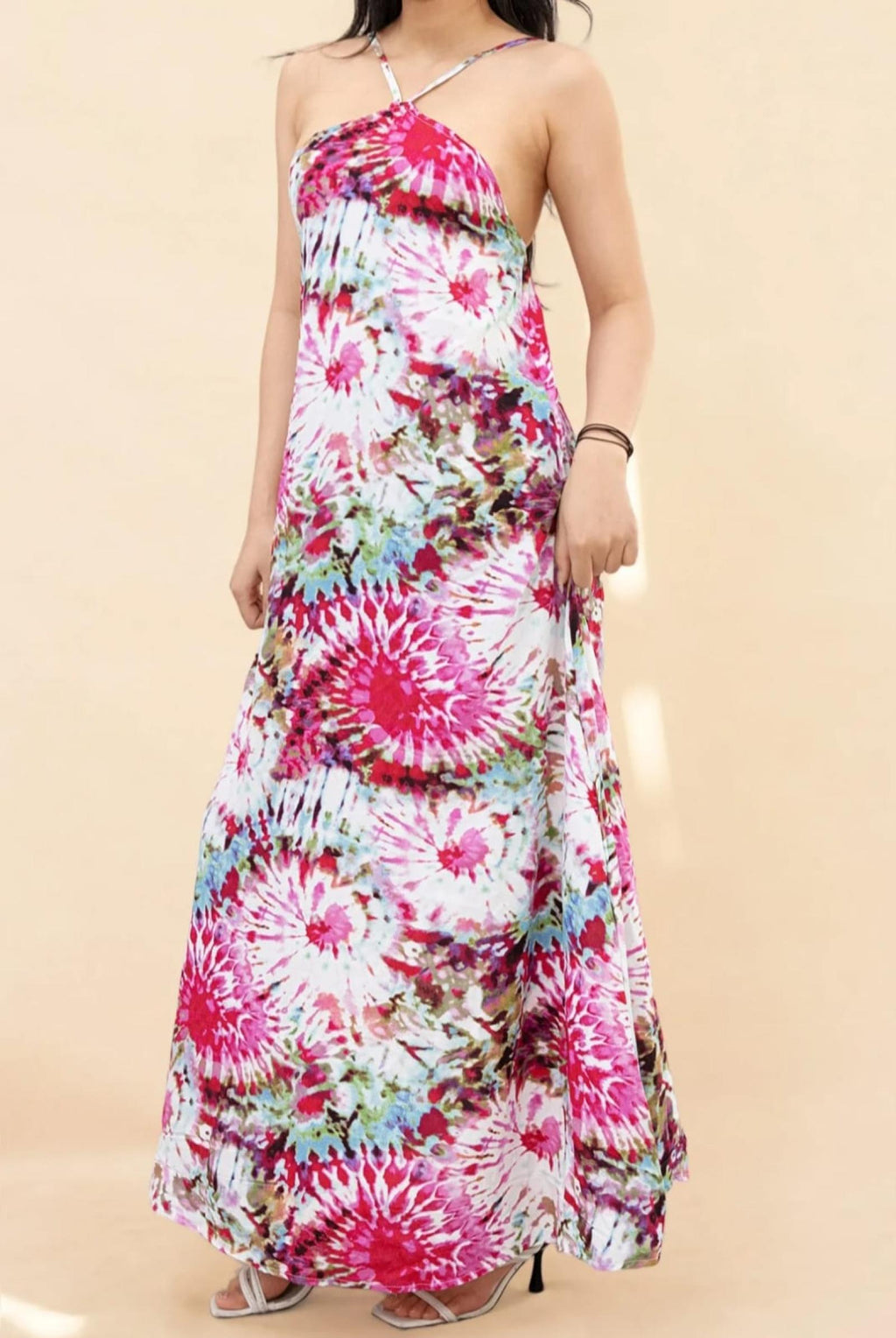 Robe longue tie and dye rose - Modèle Navara - Santa Mode
