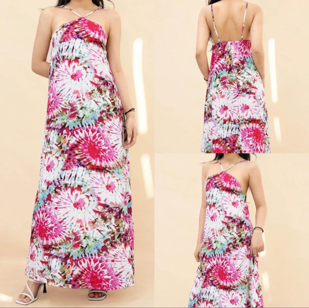 Robe longue tie and dye rose - Modèle Navara - Santa Mode - vue 4