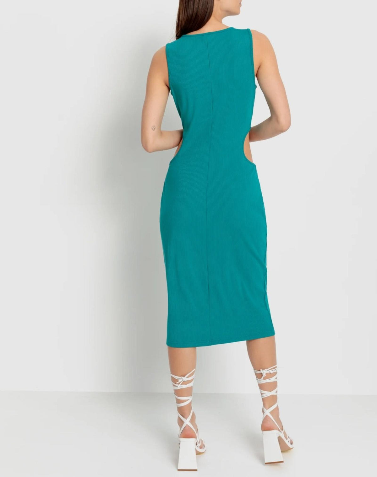 Robe midi côtelée grandes tailles à découpes Modèle Ava - vue 2