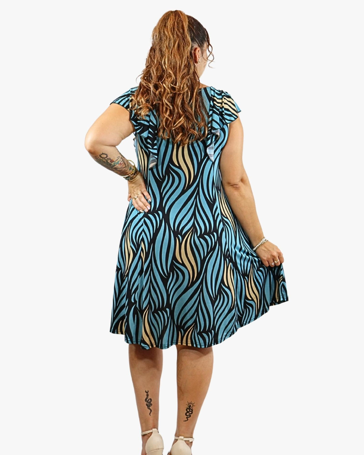 Robe midi évasée imprimé ondulé - Modèle Bloui - Santa Mode - vue 2