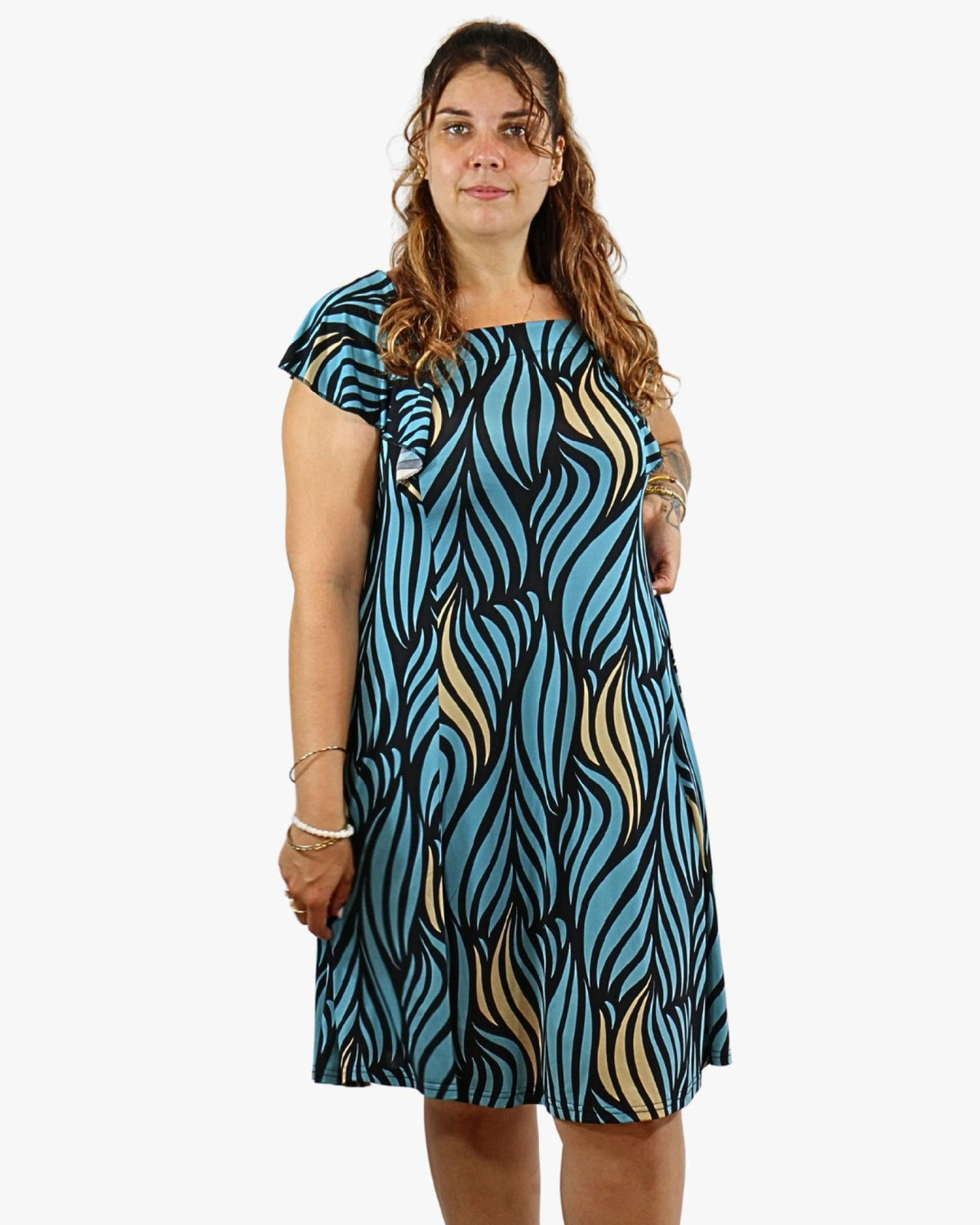 Robe midi évasée imprimé ondulé - Modèle Bloui - Santa Mode - vue 3