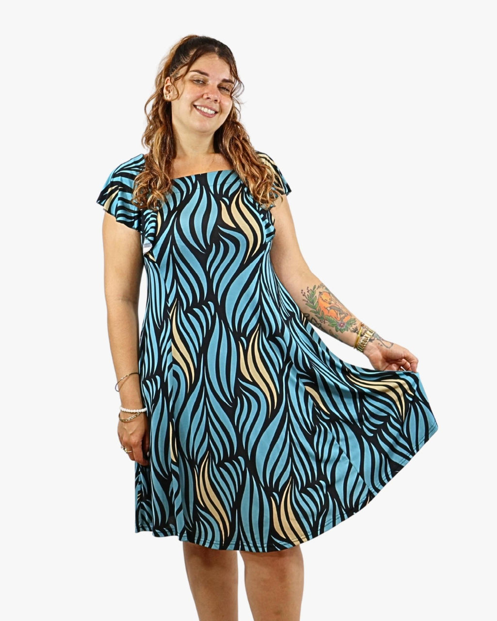 Robe midi évasée imprimé ondulé - Modèle Bloui - Santa Mode - vue 4