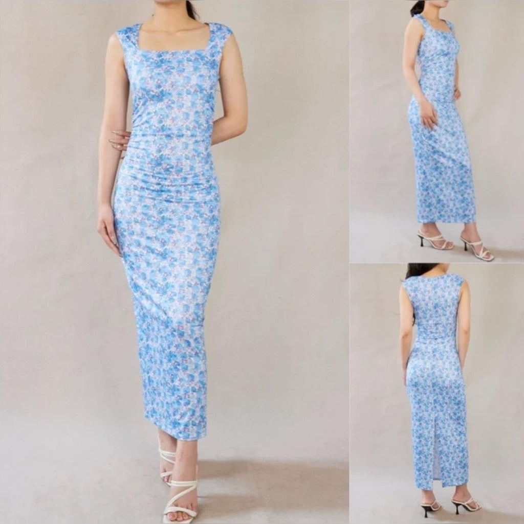 Robe midi fleurie bleu Modèle Aliséa