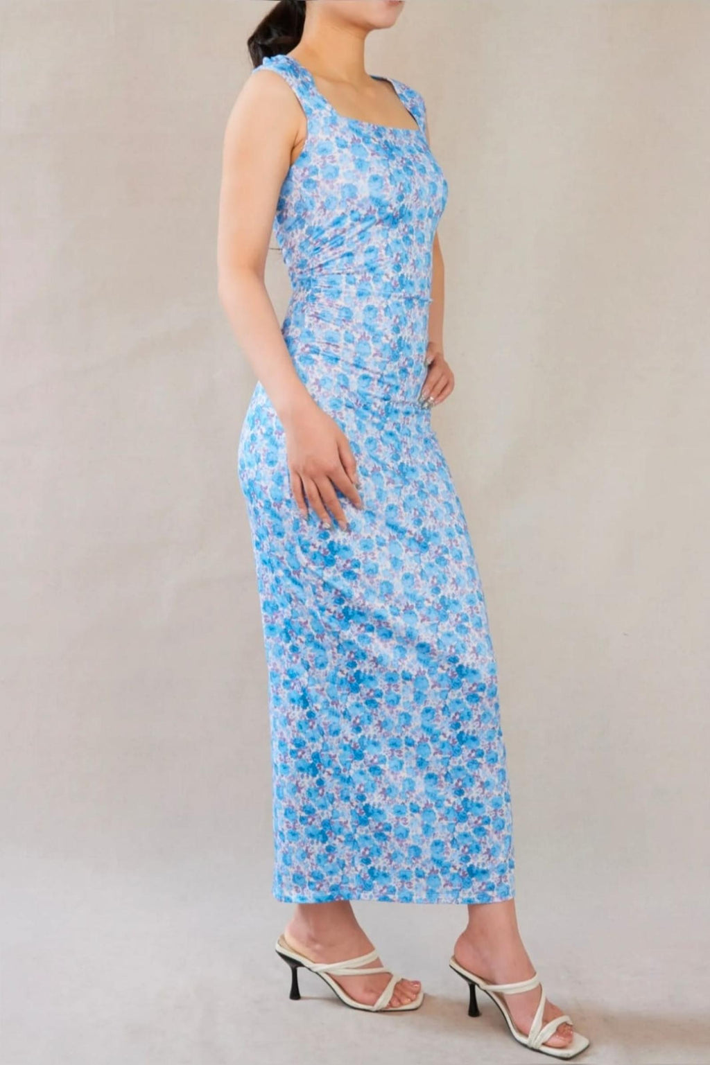 Robe midi fleurie bleu Modèle Aliséa - vue 3