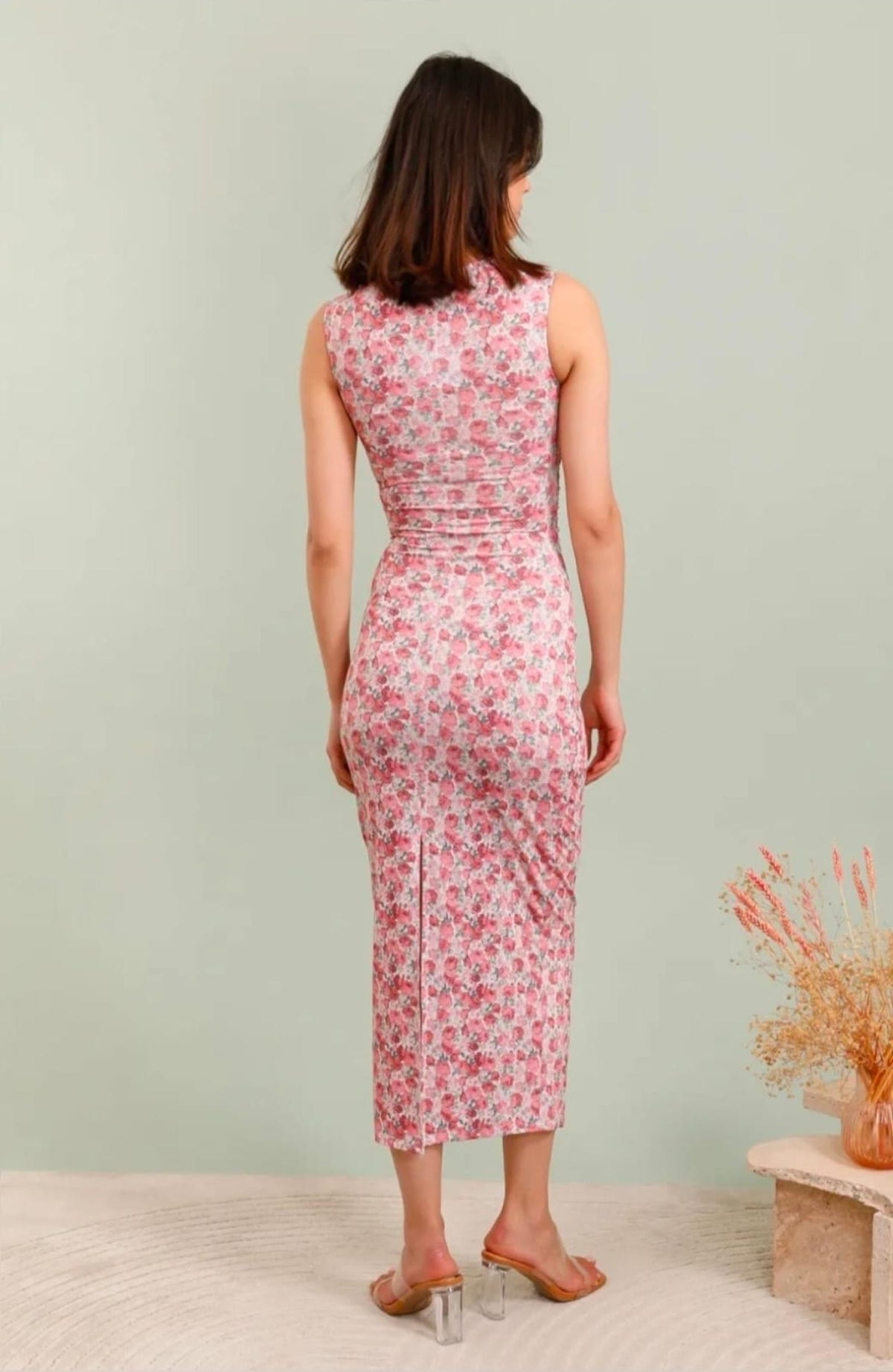 Robe midi fleurie rose Modèle Aliséa - vue 4