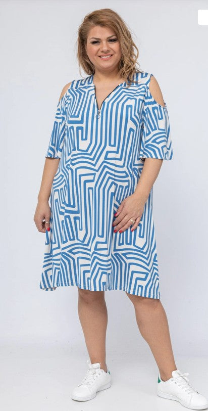 Robe midi grandes tailles géométrique Modèle Anvers - Santa Mode