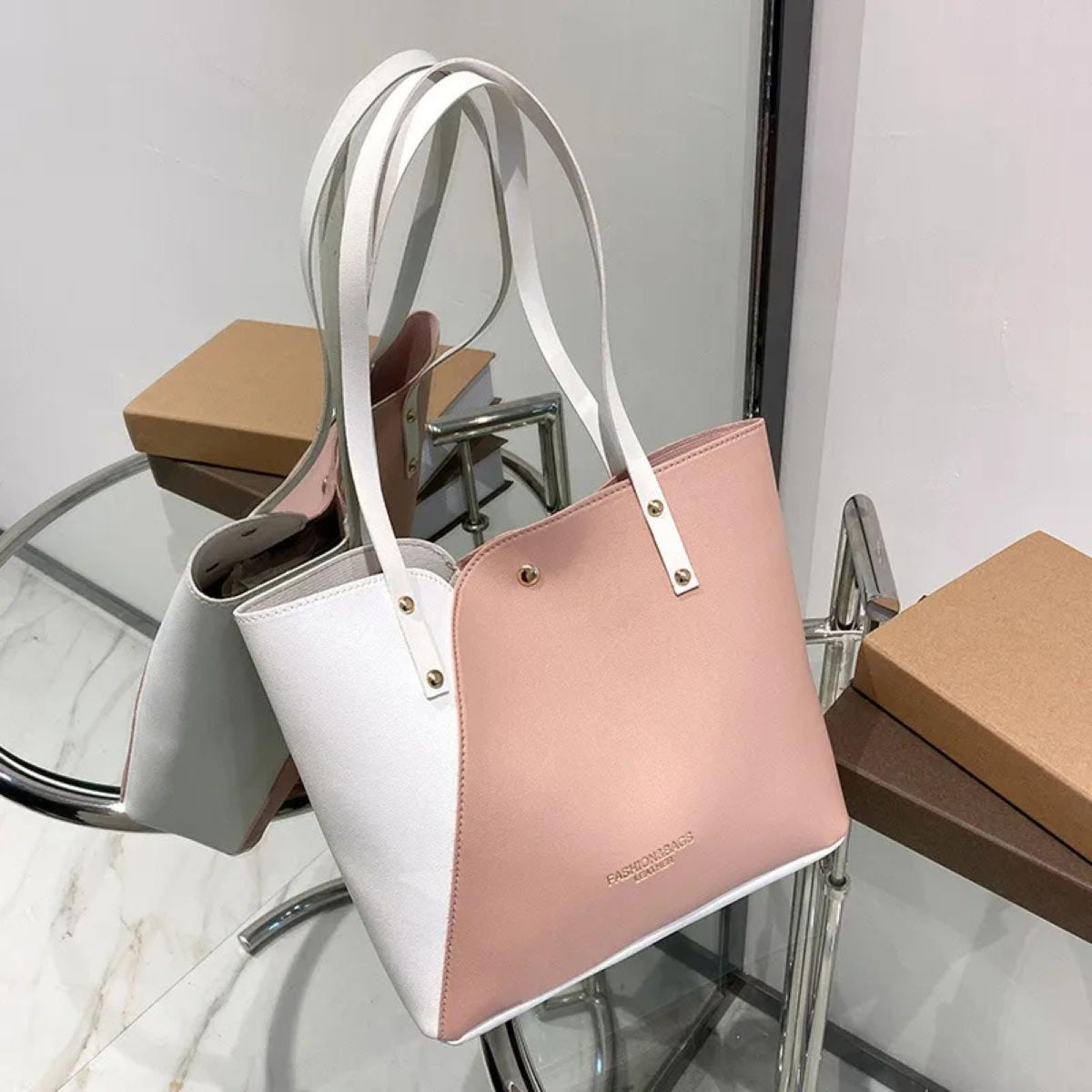Sac bicolore blanc / rose