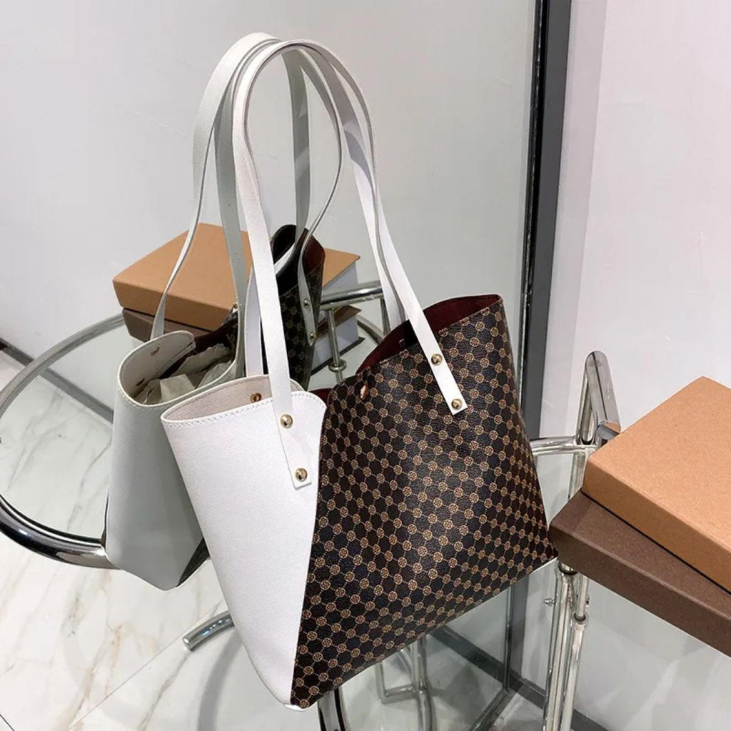 Sac cabas bicolore blanc / marron