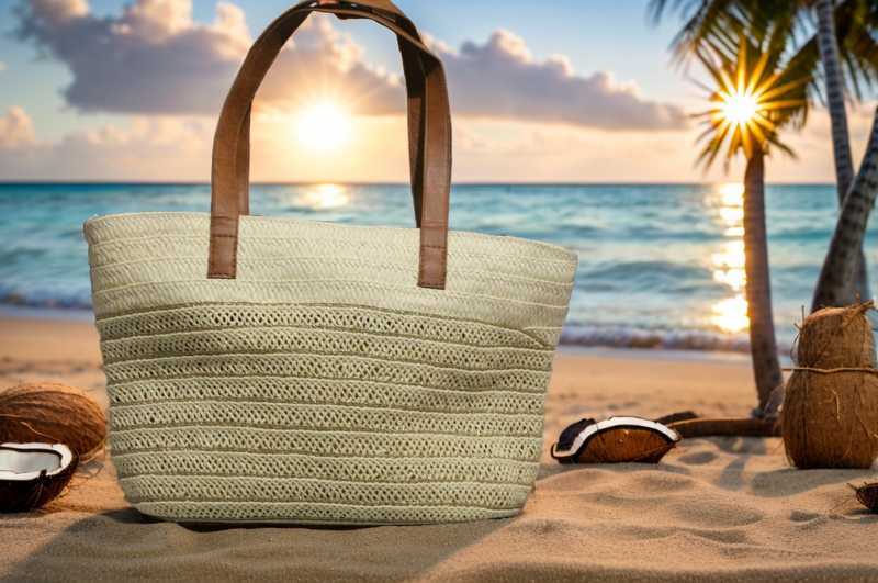Sac de plage tissé beige anses marron Modèle Trenza