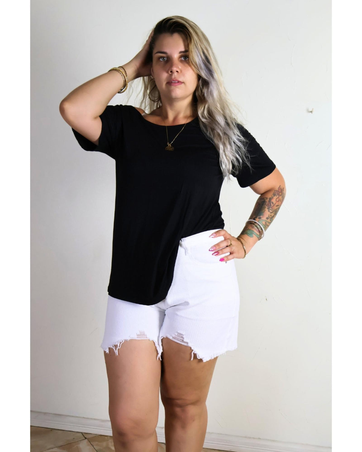 Short jean femme grandes tailles taille haute à ourlet effiloché - vue 4