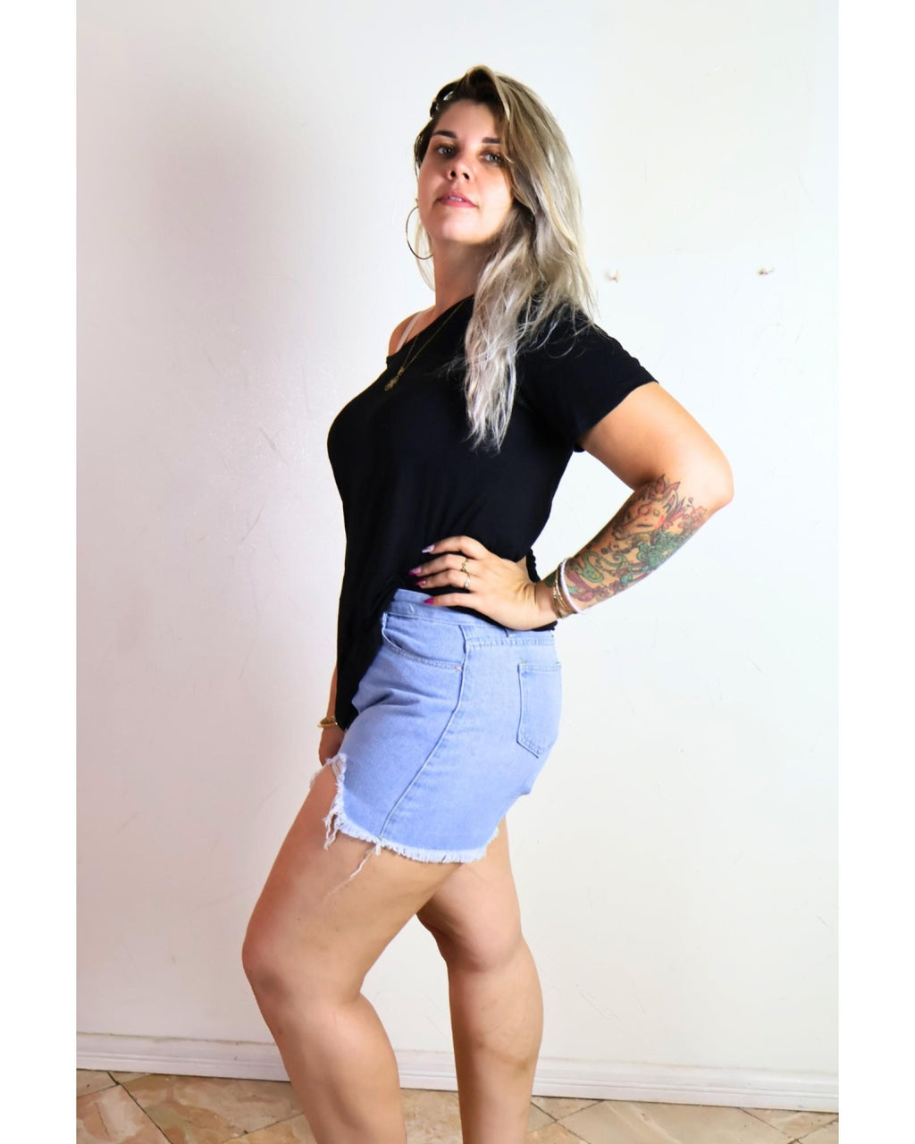 Short jean femme grandes tailles taille haute à ourlet effiloché - vue 3