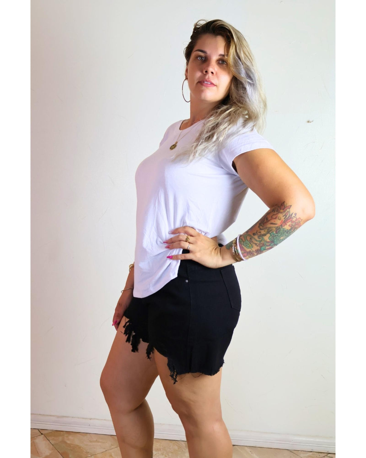 Short jean femme grandes tailles taille haute à ourlet effiloché - vue 3