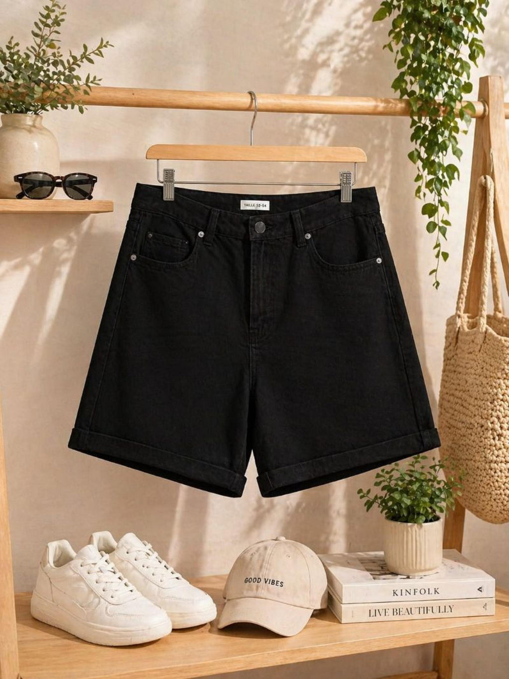 Short jean femme grandes tailles taille haute à revers - Santa Mode - vue 3