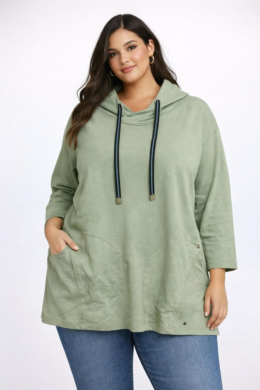 Sweatshirt grandes tailles kaki à capuche Modèle Verde - Santa Mode