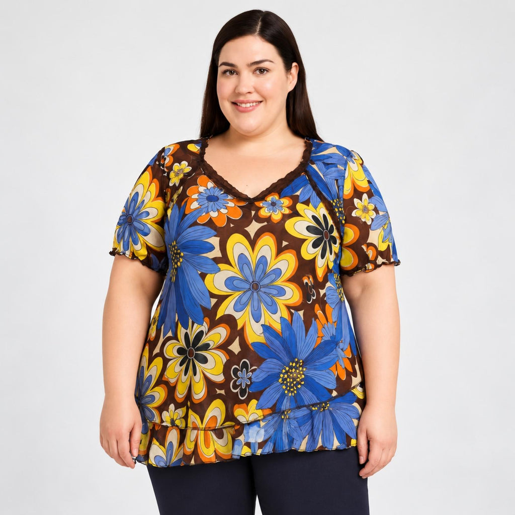 T-shirt femme fleuri rétro Modèle Zanelya