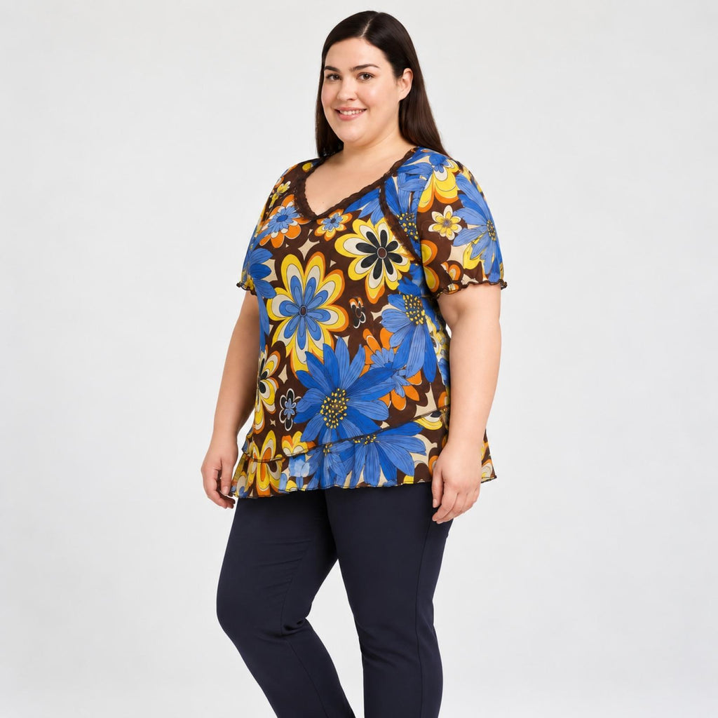 T-shirt femme fleuri rétro Modèle Zanelya - vue 4
