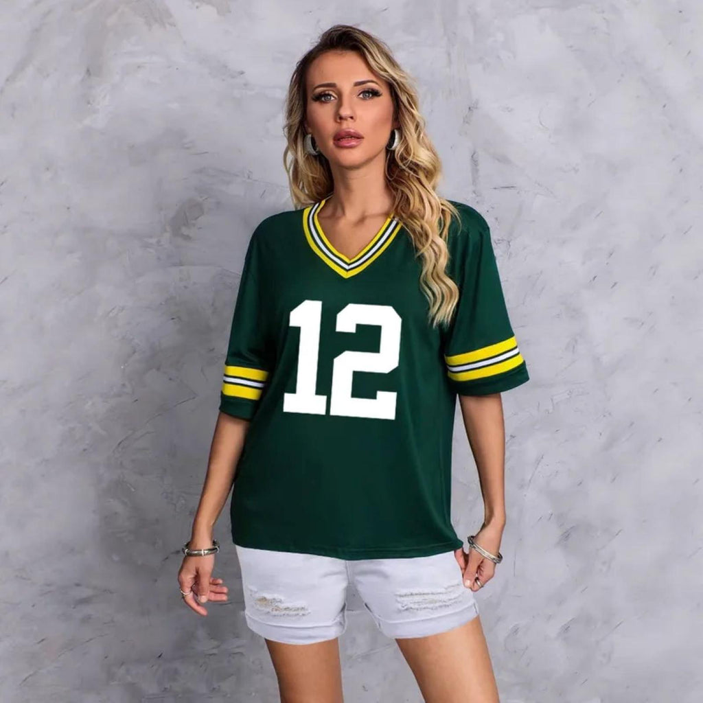 T-shirt femme grandes tailles football vert Modèle Américain - Santa Mode