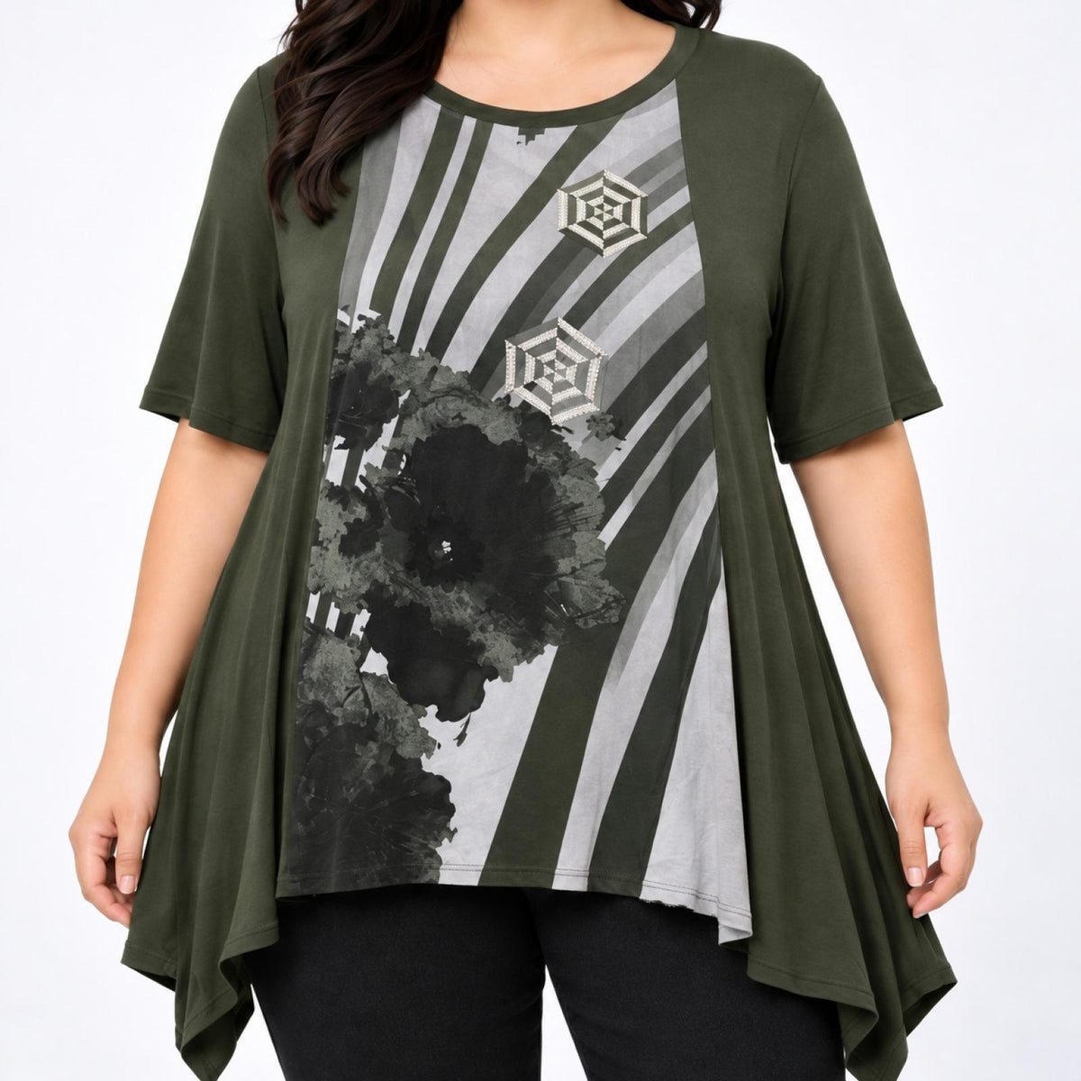 T-shirt femme graphique kaki Modèle Béatrice - vue 2