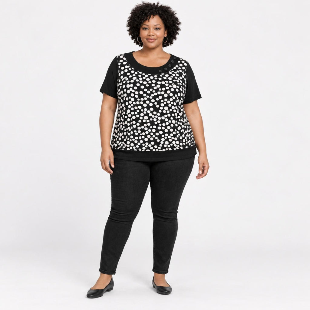 T-shirt femme noir à pois Modèle Martika