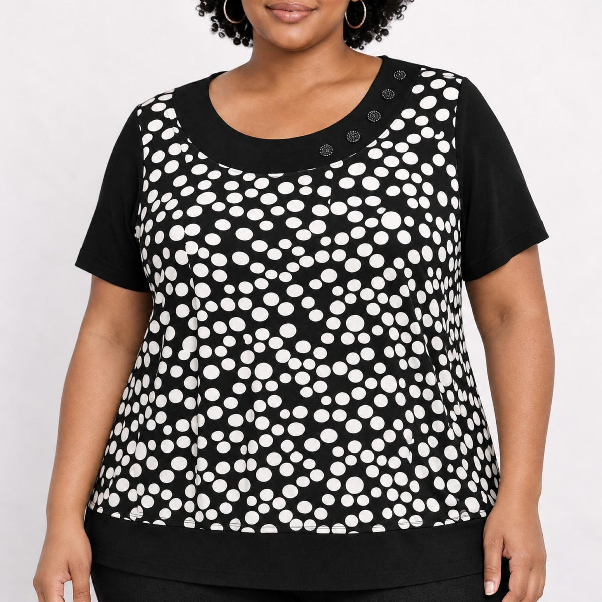 T-shirt femme noir à pois Modèle Martika - vue 2